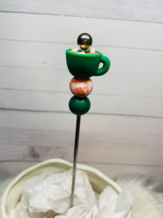 Green or Red Hot Cocoa Mug Beaded Swizzle Stick