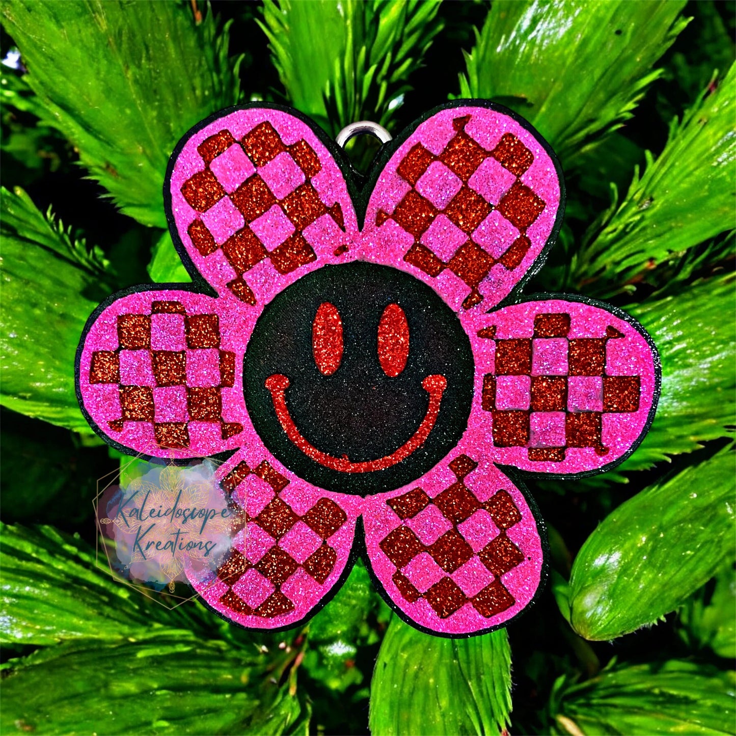 Checkered Flower Smiley Custom Freshie