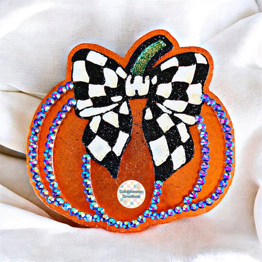 Checkered Bow Rhinestone Pumpkin Car Freshener