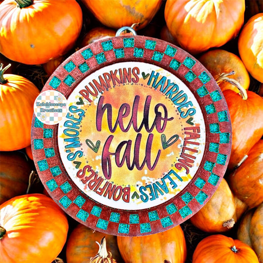 Hello Fall checkered Car Freshener