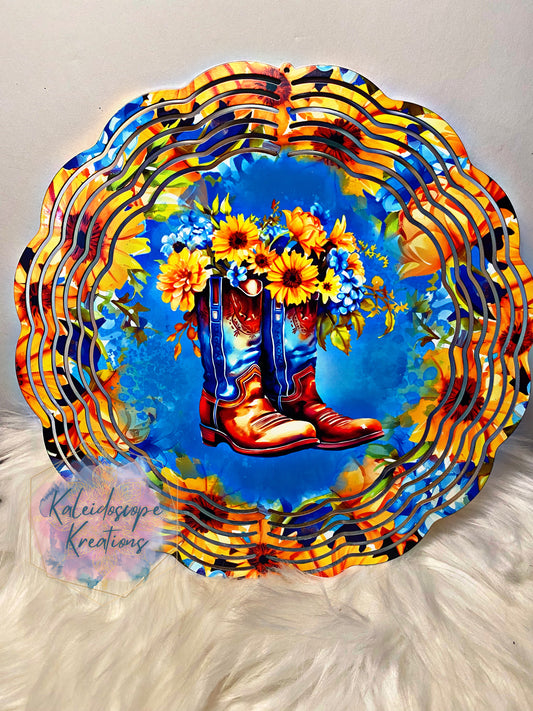 Sunflower Cowboy Boots Wind spinner