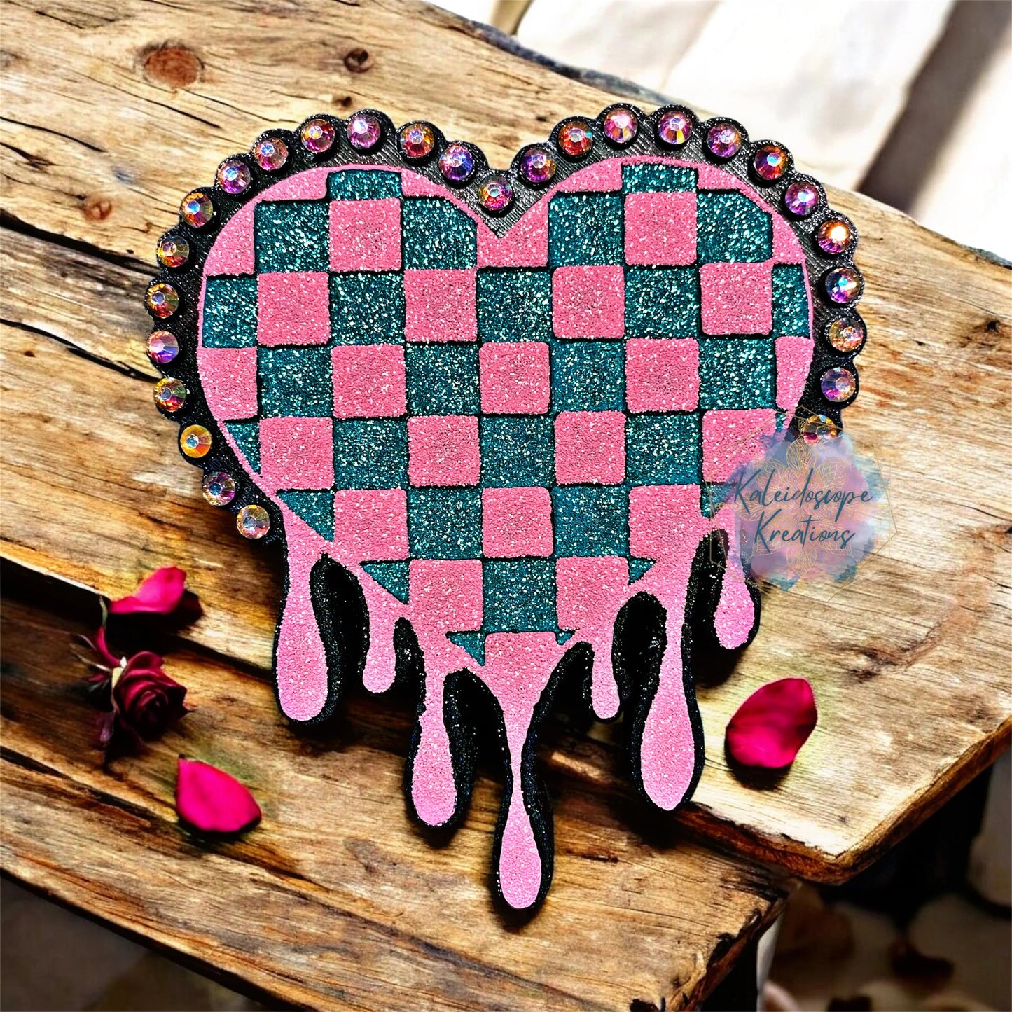 Checkered Drip Heart Custom Freshie