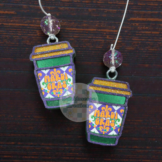 Mardi Gras Hanging Latte Cup Vent Car Freshener