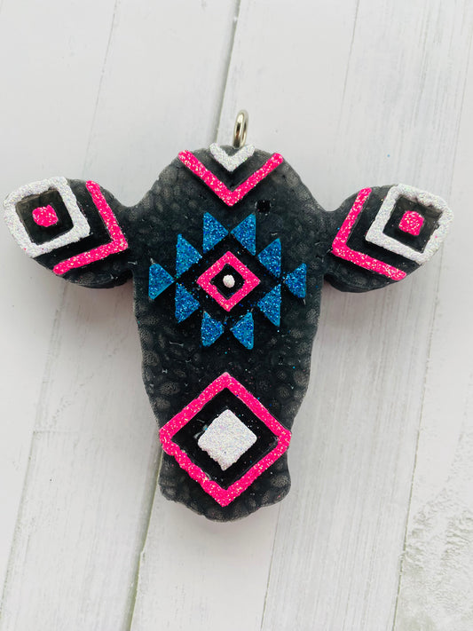 Black/Pink/Turquoise Aztec Cow