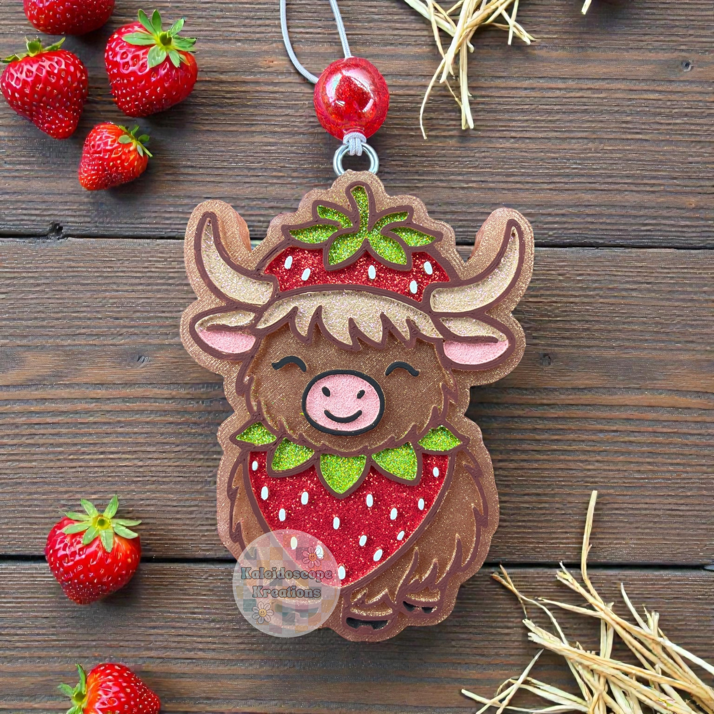 Strawberry Highland Cow Car Freshener