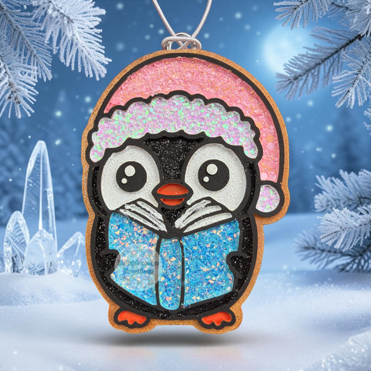 Penguin, Santa Hat, Book, Christmas Car Freshener