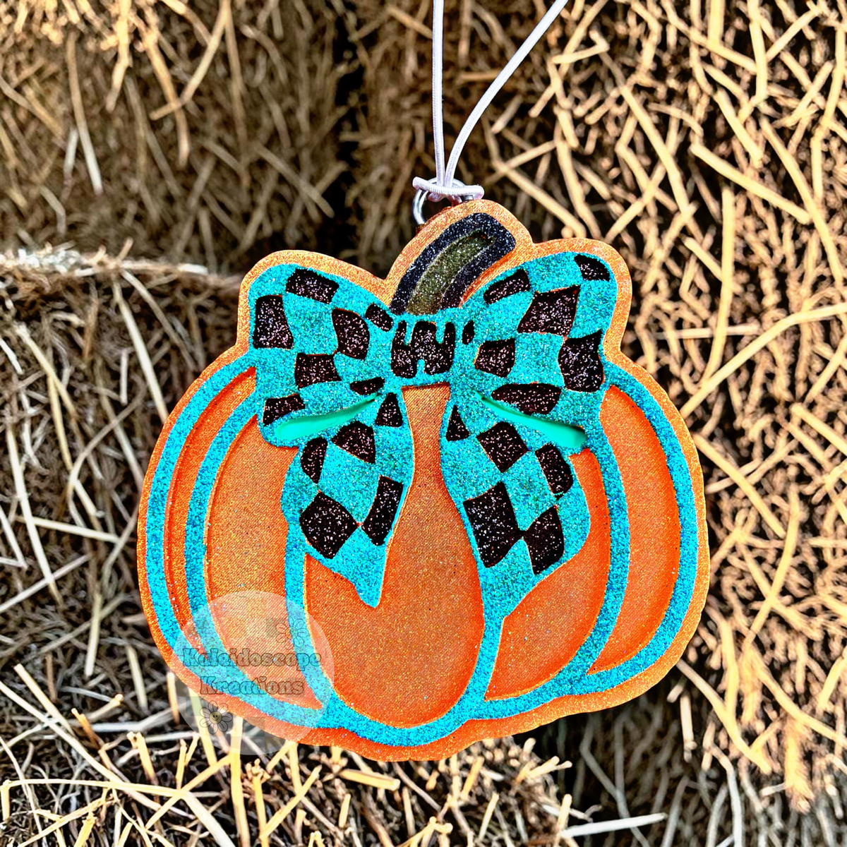 Checkered Bow Rhinestone Pumpkin Car Freshener